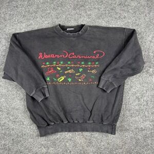 Creation Sweatshirt Mens Size XL Faded Black Western Carnival Graphic Vintage
